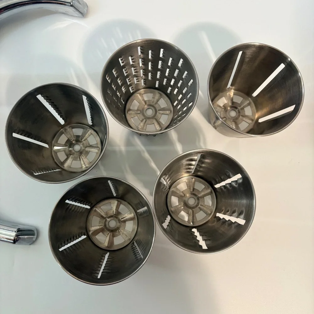 Vintage Stainless Steel Rotary Grater Slicer 5 Cones Manual Food Processor USED